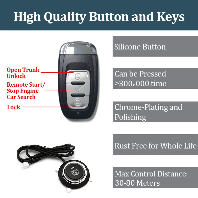 Car Alarm Remote Control PKE Car Keyless Entry Engine Start Alarm System Push Button Remote Starter Stop Auto