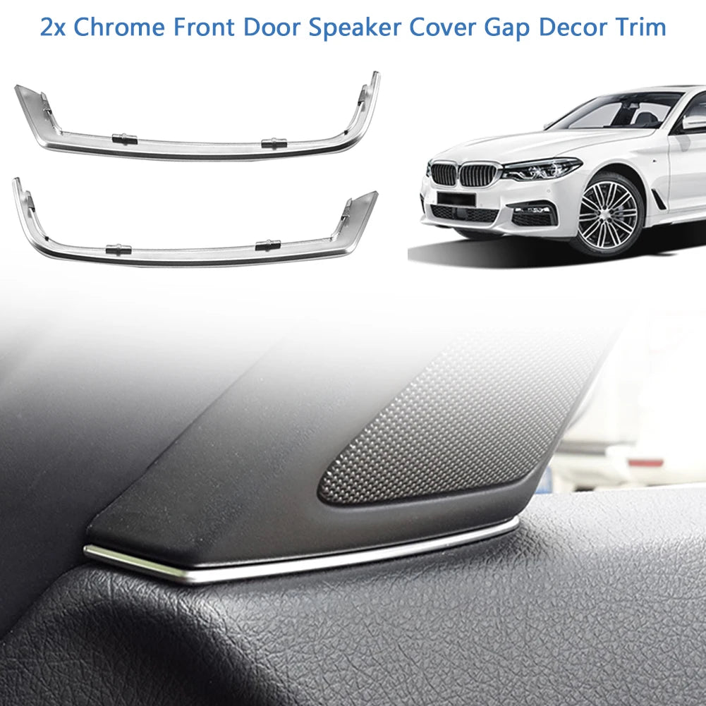 2pcs Front Door Speaker Covers Gap Decor Trim Horn Decoration Slit Strip for BMW 5 Series F10 2011-2013 Silver Car Accessories