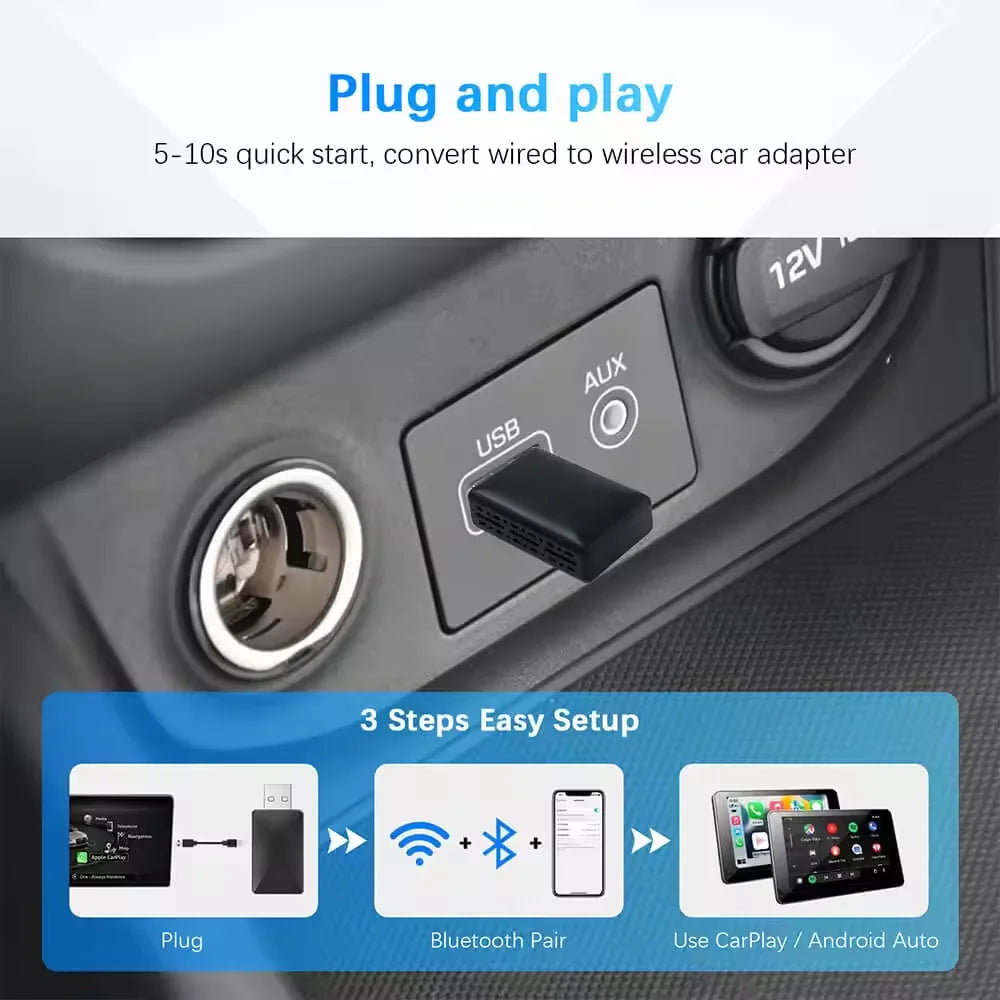 2In1 Wired To Wireless Carplay Android Auto Adapter for Volvo Mercedes-Benz Kia Chery Volkswagen Oem Car Audio Plug and Play