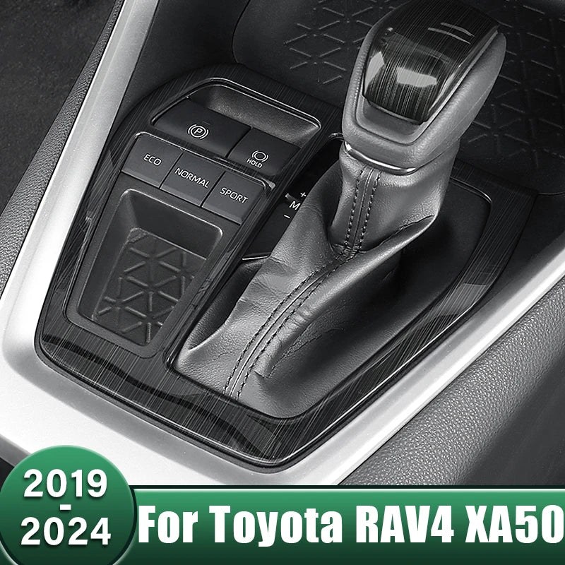 Stainless Gear Shift Panel Frame Knob Cover Frame Trim Sticker For Toyota RAV4 XA50 2019 2020 2021 2022 2023 2024 RAV 4 Hybrid
