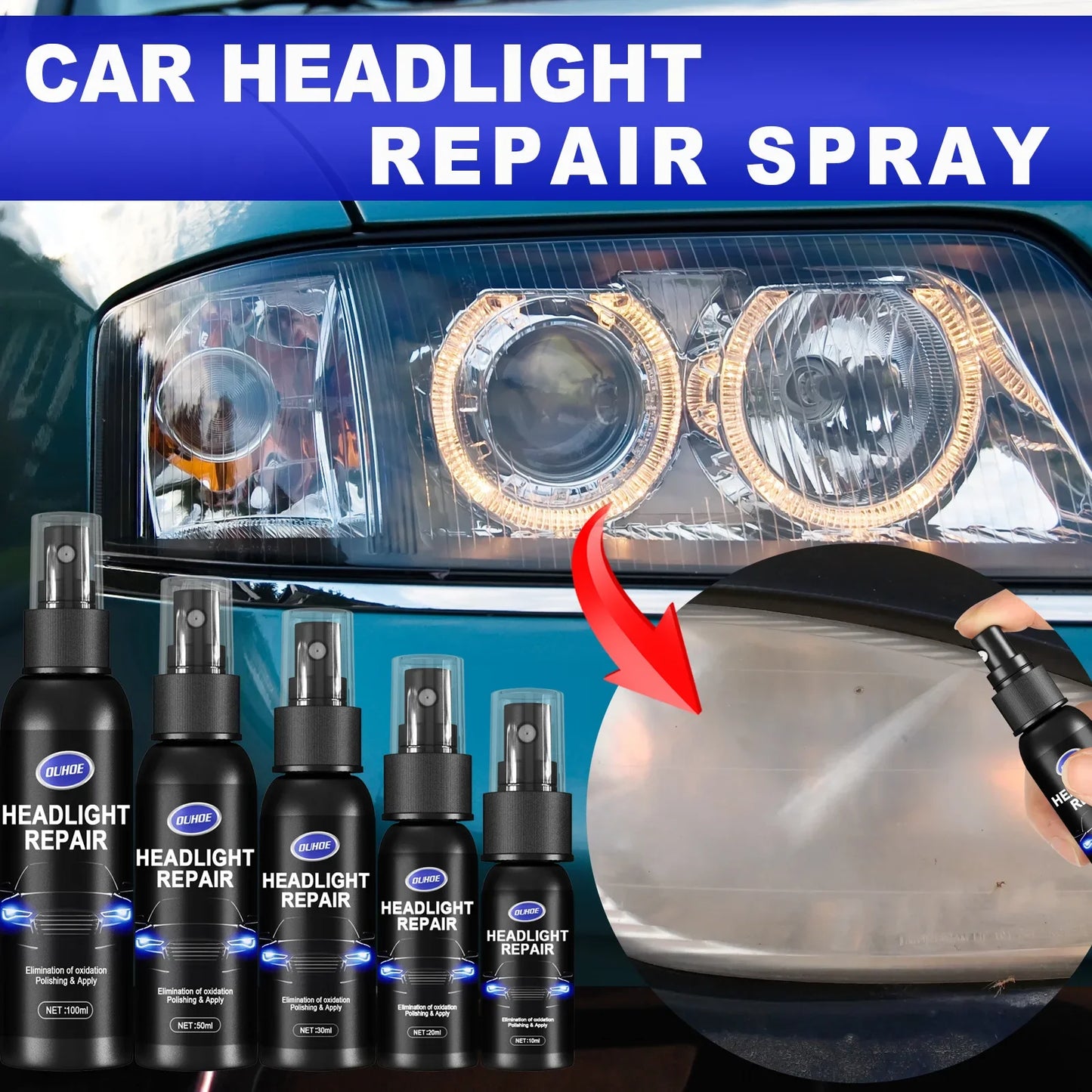 10/20/30/50/100ML Car Headlight Repair Polishing Effective Headlight Repair Liquid Spray Repairing Liquid Headlight Renovation
