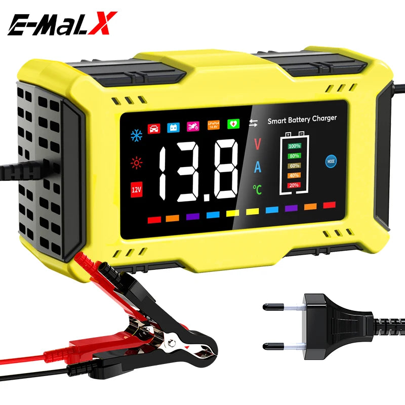 Large Sreen Colorful 6A 12V Smart Car Motorcycle Battery Charger Lead Acid Battery Smart Pulse Repair Fast Charging Device