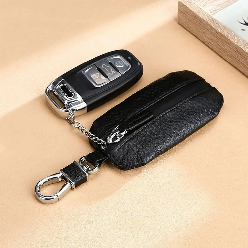 New Genuine Leather Car Keys Bag Waterproof Zipper Pure Color Car Key Cover Durable Universal Key Pouch