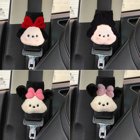1pc Cute Cartoon Bow Dog Car Seatbelt Cover Short Style Belt Harness Cushion Auto Shoulder Strap Protector Pad for Child Women