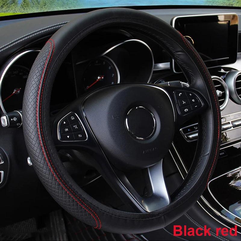 Car Steering Wheel Cover Microfiber Leather Anti Slip Cushion Universal for 37-39cm Steering Wheels