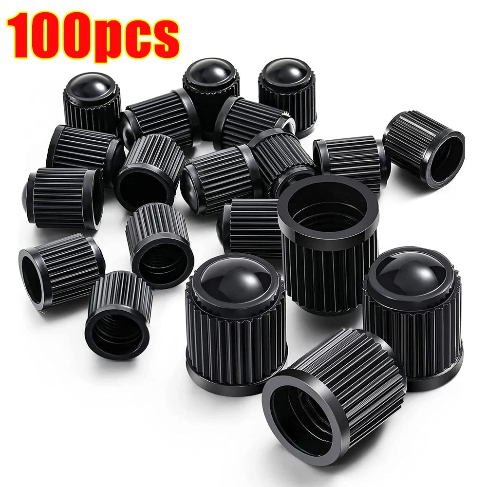 100pcs Car Tire Valve Plastic Black Bike Tyre Valve Caps with O Rubber Ring Covers Dome Shape Dust Valve for Car Motorcycles