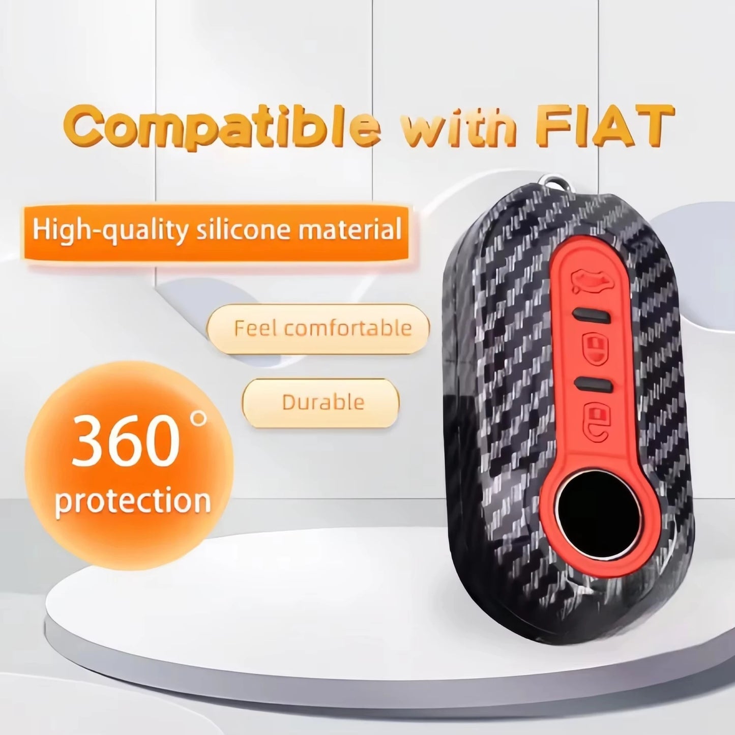 Carbon Abs Car Key Fob Shell Cover for FIAT 500 500L 500X Abarth 3-Button Folding Key