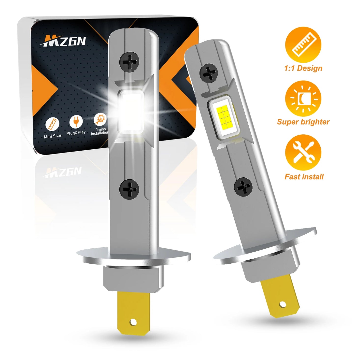 MZGN 2Pcs H1 H3 H7 12V 50W 12000lm 300% Brighter 6000K Led Headlight Bulb  Halogen Size for Car Headlamp   Fog Light  Auto