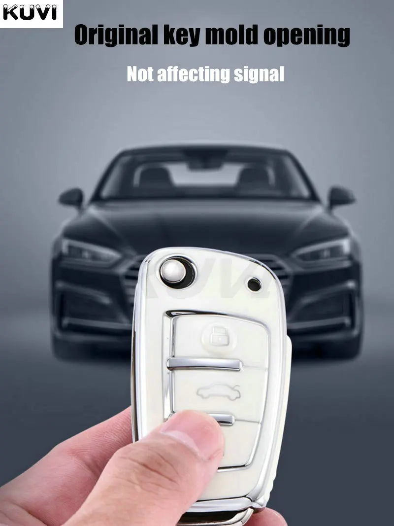 Plating HOT TPU Car Flip Key Case Cover For Audi A1 A3 A4 8P 8L 8V A5 B6 B7 A6 A7 C5 C6 Q3 Q5 Q7 4F S3 S4 S6 RS3 TT Shell Fob