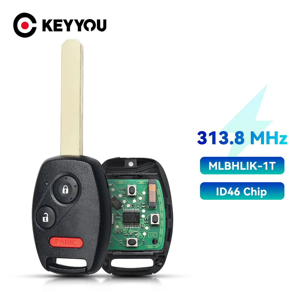 KEYYOU For Honda CR-V Accord MLBHLIK-1T HLIK-1T Element Pilot HR-V Fit City Jazz Odyssey Fleed Remote Car Key 313.8/433MHz ID46