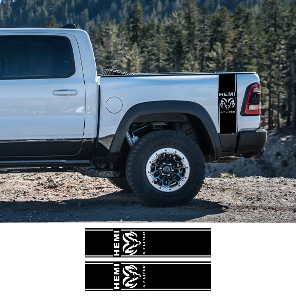 Pickup Stickers For Dodge Ram 1500 2500 Hemi Rebel 5.7 Liter Truck Back Door Side Custom Decal Vinyl Cover Auto Accessories