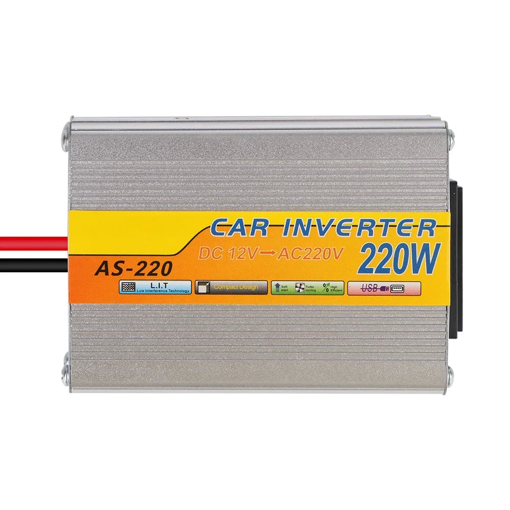 220W Power Inverter Car Mounted Solar Inverter USB Voltage Transformer Portable DC 12V To AC 220V Conversion USB Battery Clip