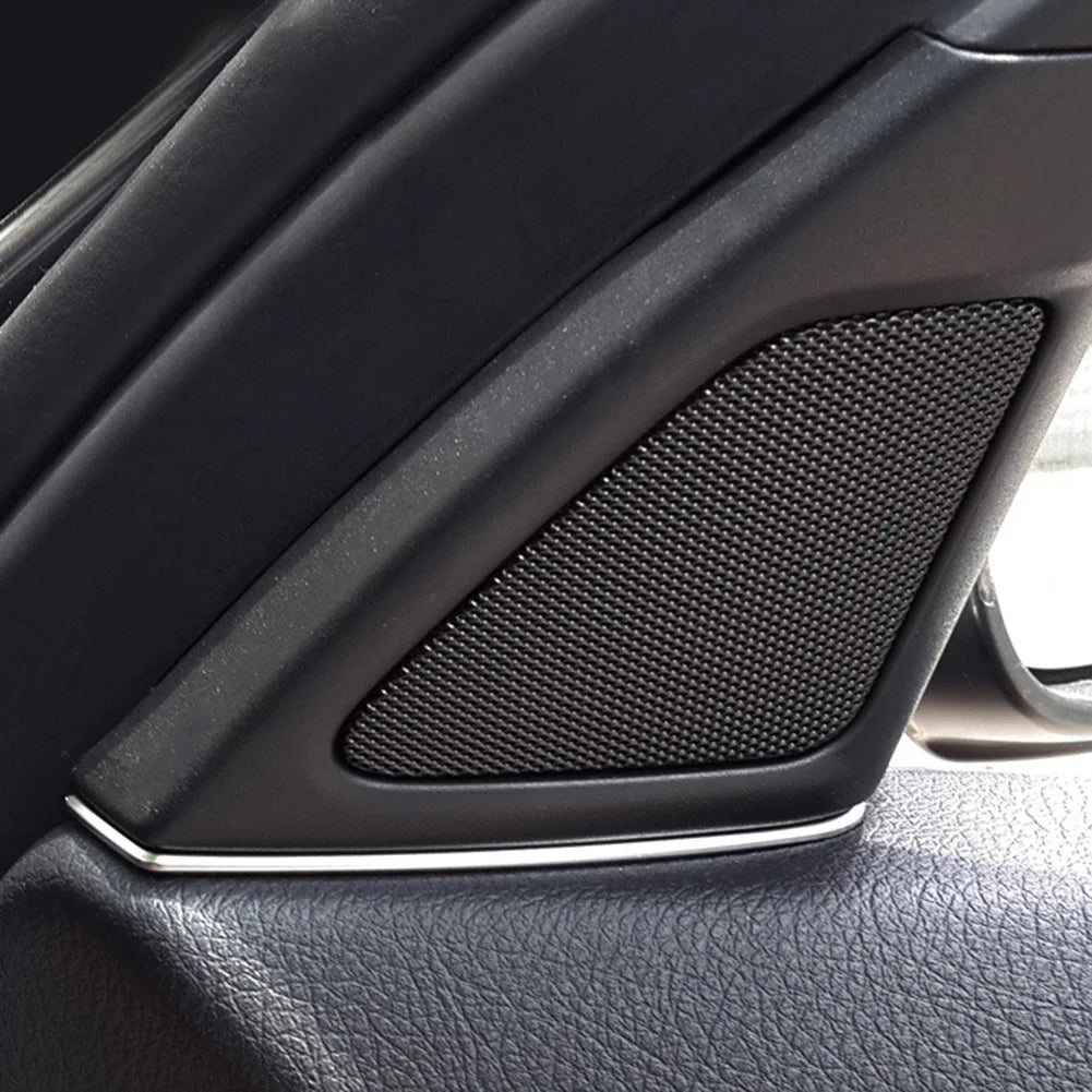2pcs Front Door Speaker Covers Gap Decor Trim Horn Decoration Slit Strip for BMW 5 Series F10 2011-2013 Silver Car Accessories