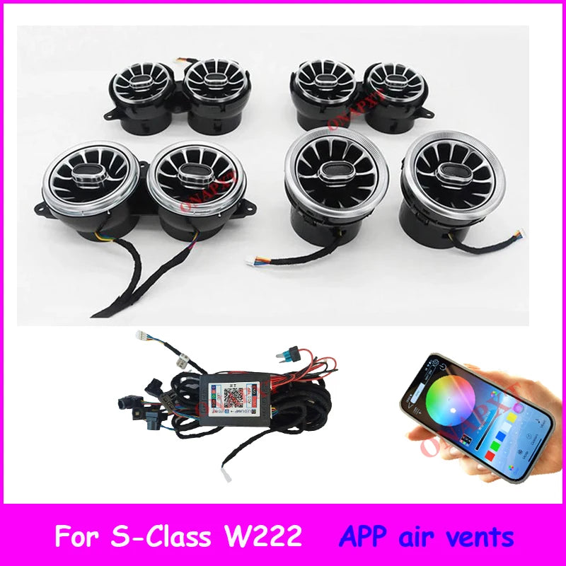 Bluetooth APP Control For Benz W176 W205 W213 W222 W447 W117 W156 X253  Turbo Nozzle Ambient Light Dashboard Air Vent Turbine