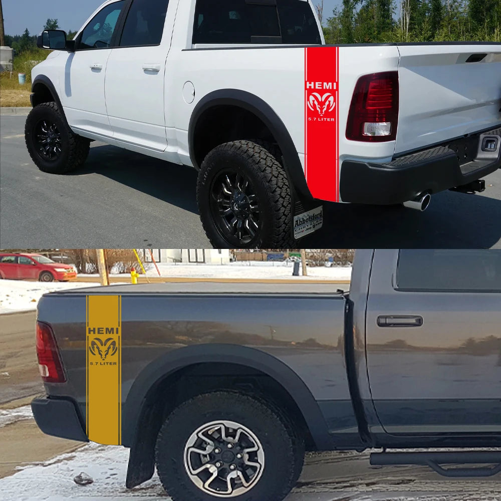 Pickup Stickers For Dodge Ram 1500 2500 Hemi Rebel 5.7 Liter Truck Back Door Side Custom Decal Vinyl Cover Auto Accessories
