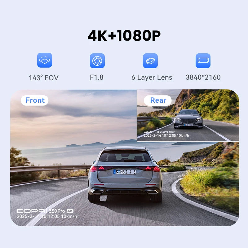 2025 New DDPAI Z50 Pro Dash Cam  4K Car DVR Night Vision 5GHz Wi-Fi GPS ADAS 24h Parking mode Front and Rear Camera