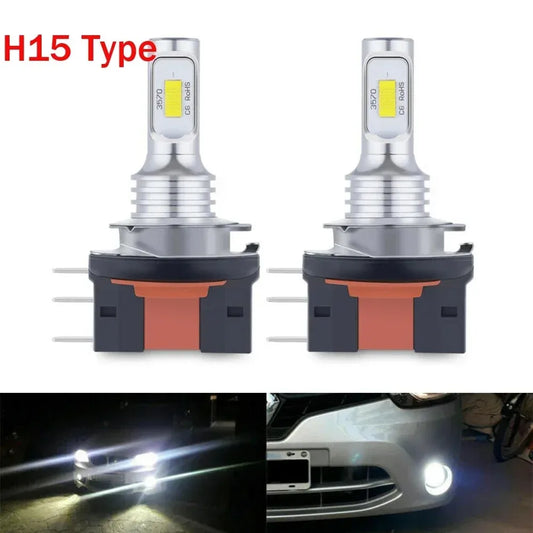 2Pcs H15 LED Bulb Headlight 3570 CSP Car Fog Light High Beam Day Driving Running Light 12V 6000K White Auto Lamp for VW Audi BMW