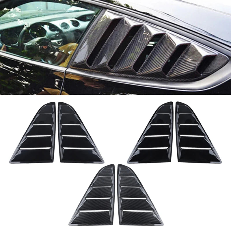 For Ford Mustang 2015-2020 Car Rear Louver Window Side Shutter Cover Trim Sticker Vent Scoop ABS Carbon Fiber Black Accessories