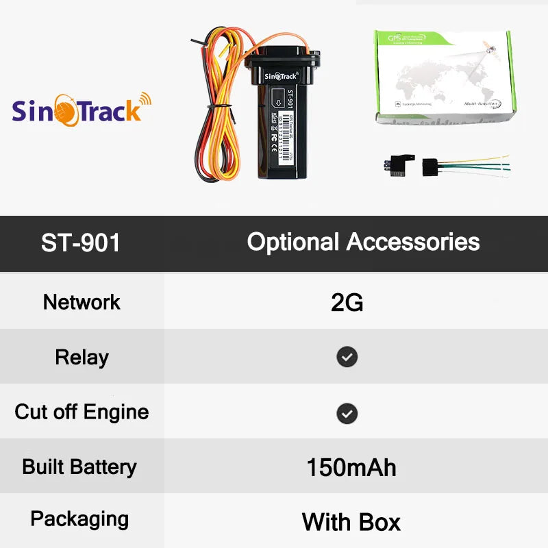 SinoTrack Mini Waterproof Builtin Battery GSM GPS tracker device ST-901 for Car Motorcycle Vehicle Remote Control Free Web APP