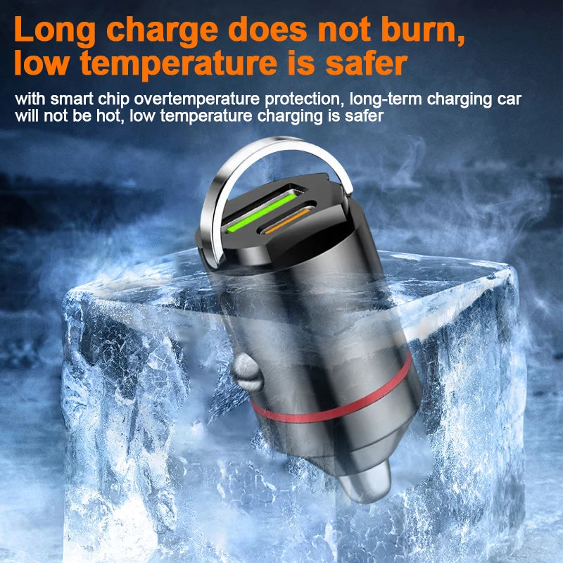 Hidden Car Charger PD30W Mini Pull Ring USB+PD Port Smart Car Charger