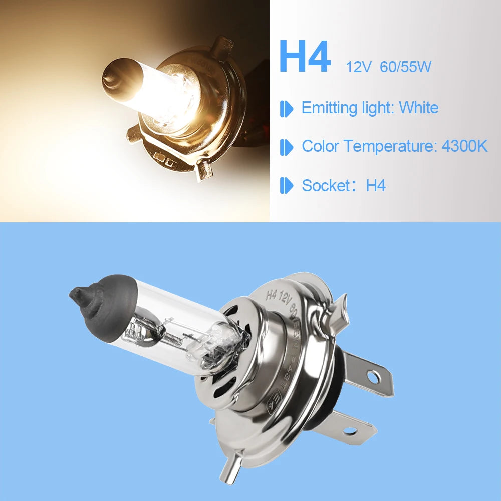2pcs H4 55W 12V 4300K Headlights Super Bright White Fog Halogen Bulb Car Head Light Lamp Car Styling Car Light Source