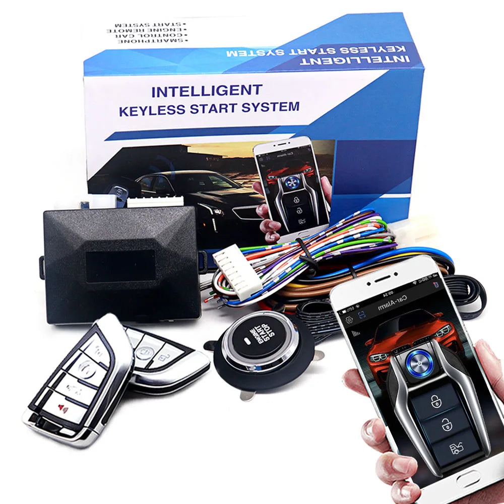 Car Alarm With Autostart Push One Button Auto Start Stop Keyless Entry System Smart Key Remote Start Kit Automotive Accessories