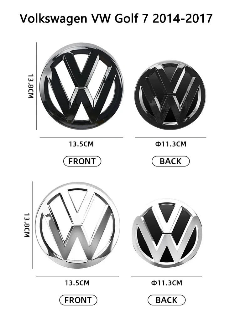 Chrome Silver/Glossy Black Front Radiator Grille & Rear Trunk Lid Emblems for VW Golf 7 (2014 - 2017) - Auto Badge Accessories
