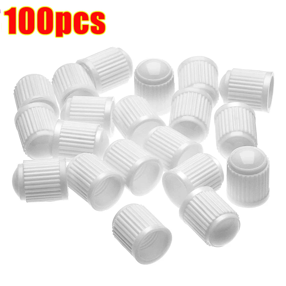 100pcs Car Tire Valve Plastic Black Bike Tyre Valve Caps with O Rubber Ring Covers Dome Shape Dust Valve for Car Motorcycles