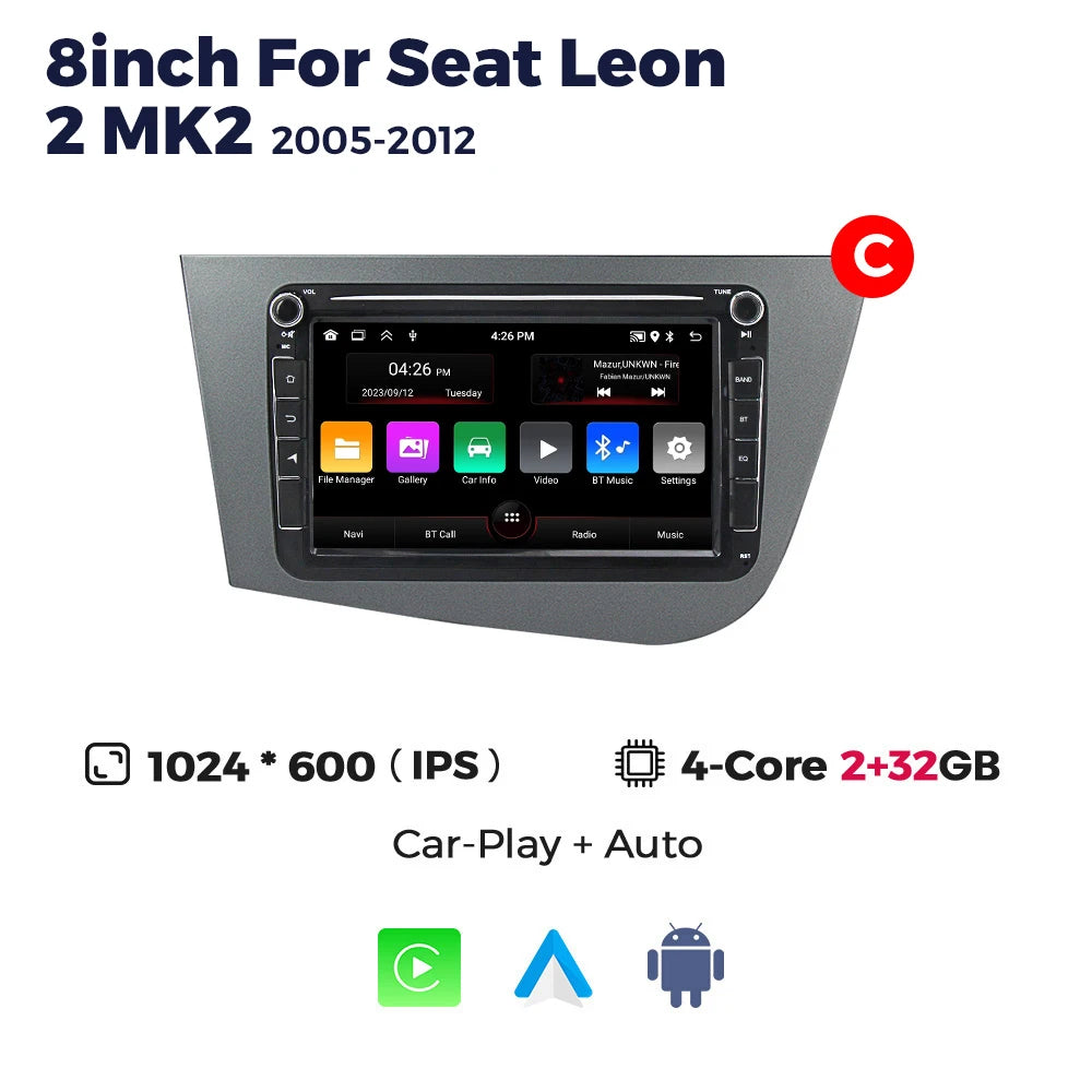 Carplay Android Auto Car Radio for Seat Leon 2 MK2 2005 2006 2007 2008 2009 2010 2011 2012 Multimedia Video Player GPS BT Stereo