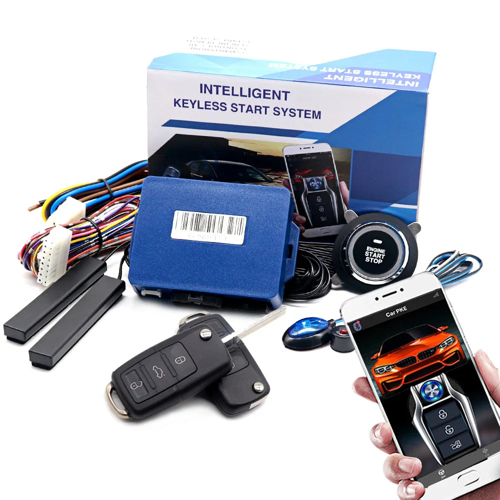 Car Alarm With Autostart Push One Button Auto Start Stop Keyless Entry System Smart Key Remote Start Kit Automotive Accessories