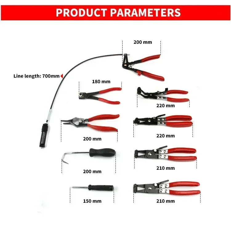 9pcs Wire Long Reach Hose Clamp Pliers Set Fuel Oil Water Hose Auto Tools,Hose Clamp Pliers for Fuel Oil & Water Hoses,Red