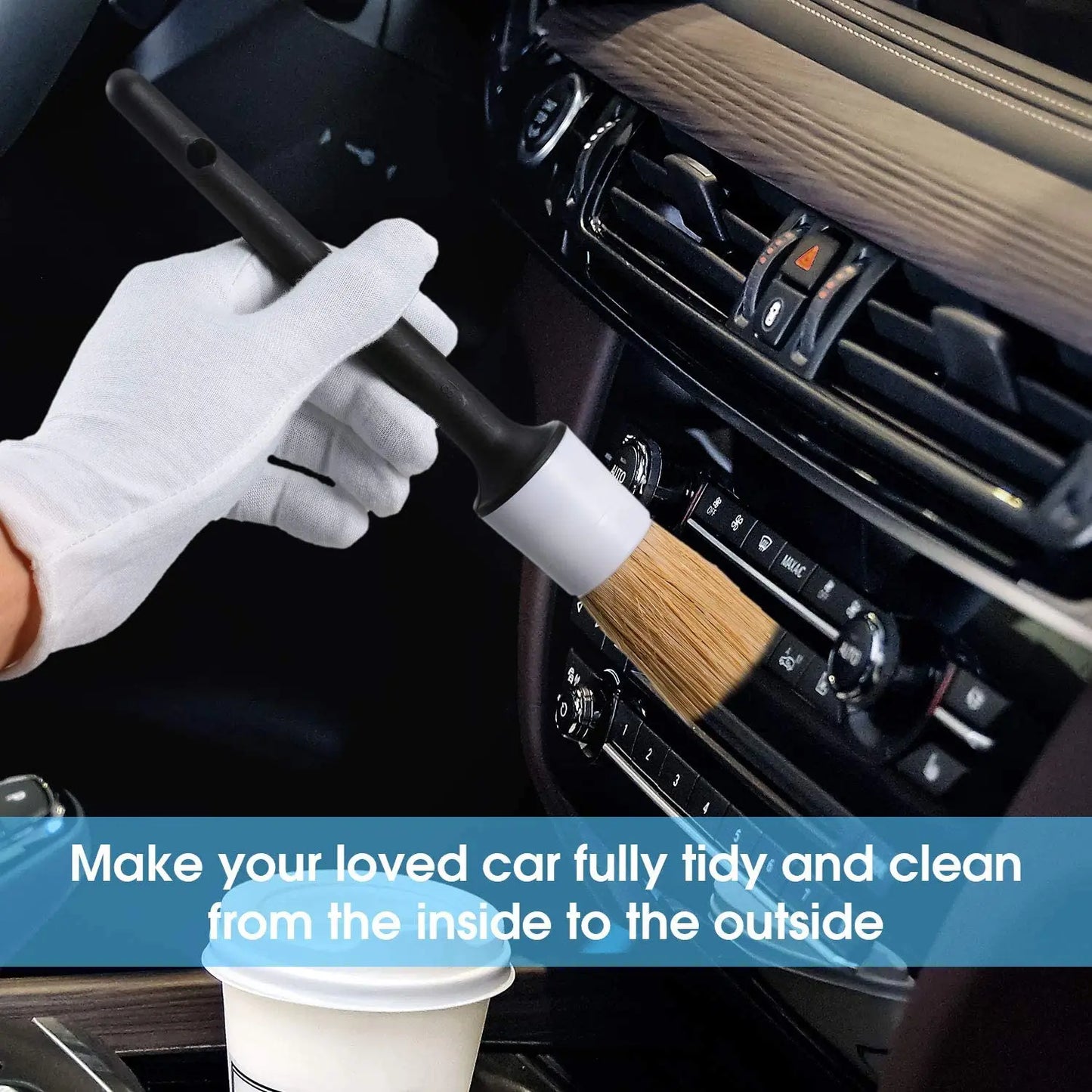 5Pcs Car Detailing Brushes Ultra Soft Boar Hair Bristle Dense Detail Brush for Washing Wheels Exterior Interior Auto Accessories