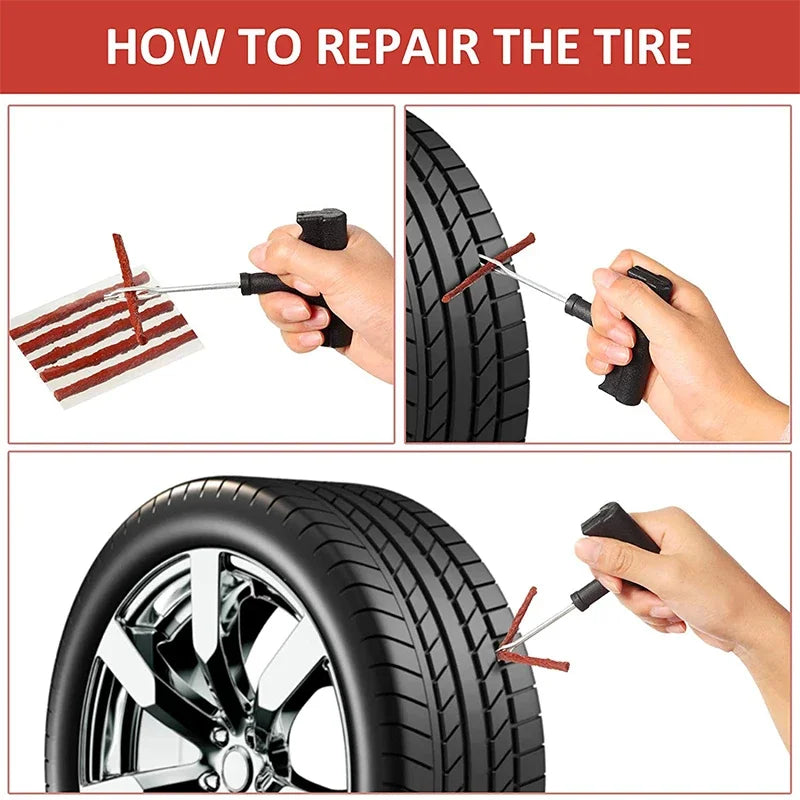 Car Bike Truck Motorcycle Tire Repair Kit Studding Tool Set Tubeless Tyre Puncture Plug Patch Strip Glue Garage Tool Accessories