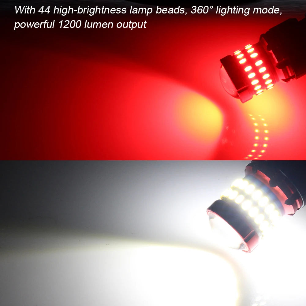 BMTxms 2PCS T25 3157 P27/5W LED Canbus Stop Brake Red Light P27W LED Lamp Bulb Reverse Backup Daytime Running White Signal Light