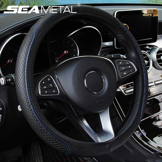 Car Steering Wheel Cover Microfiber Leather Anti Slip Cushion Universal for 37-39cm Steering Wheels