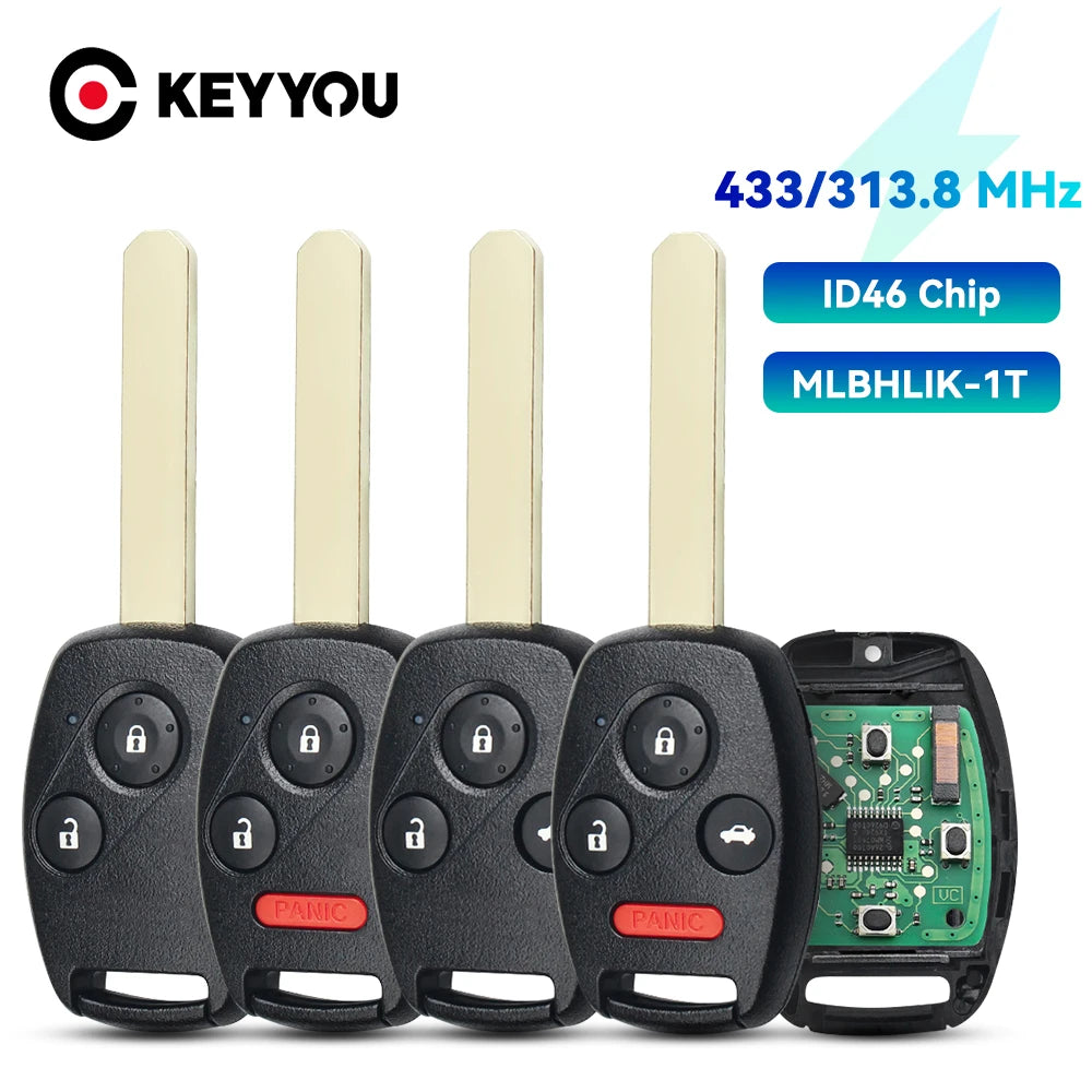 KEYYOU For Honda CR-V Accord MLBHLIK-1T HLIK-1T Element Pilot HR-V Fit City Jazz Odyssey Fleed Remote Car Key 313.8/433MHz ID46