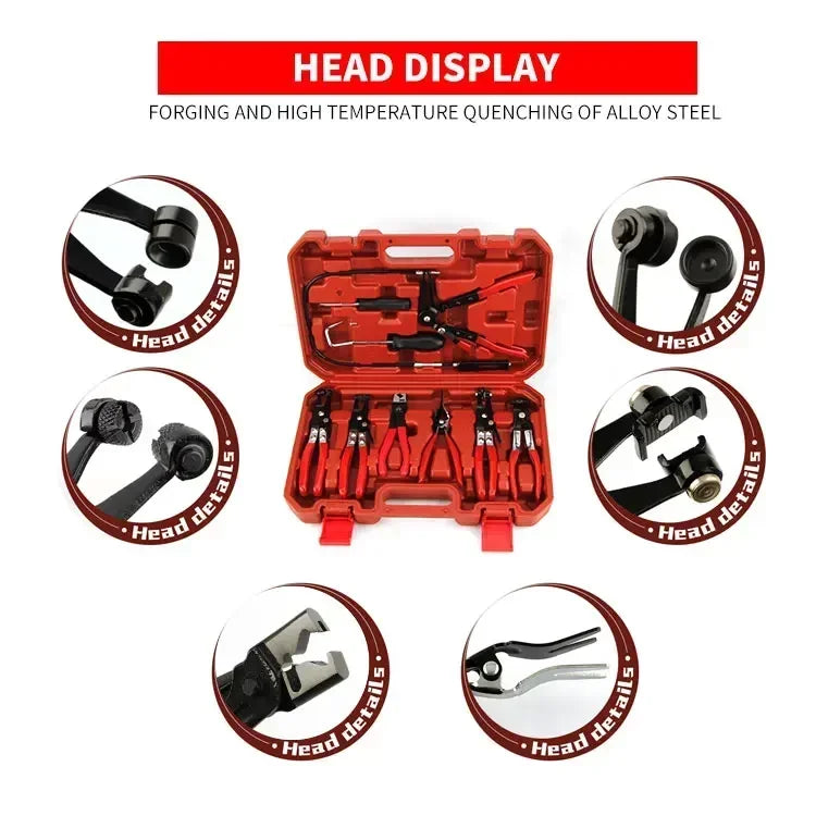 9pcs Wire Long Reach Hose Clamp Pliers Set Fuel Oil Water Hose Auto Tools,Hose Clamp Pliers for Fuel Oil & Water Hoses,Red