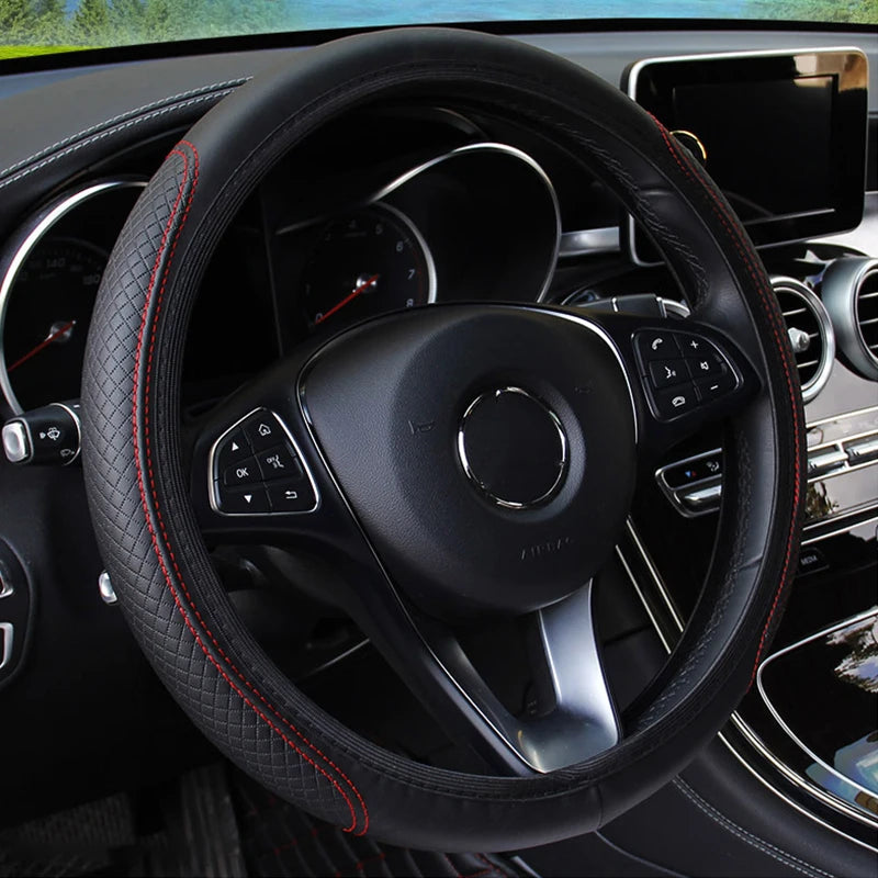 Car Steering Wheel Cover Microfiber Leather Anti Slip Cushion Universal for 37-39cm Steering Wheels