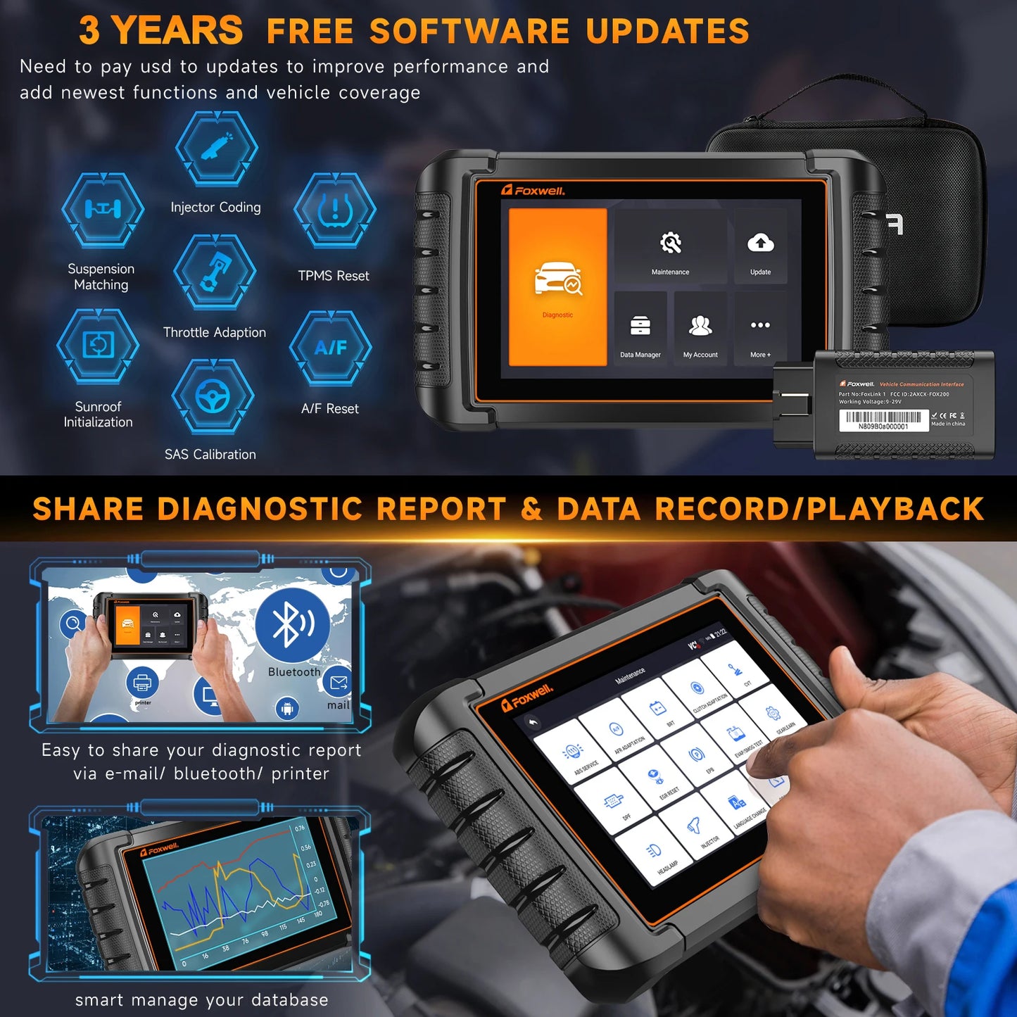 FOXWELL NT809BT OBD2 Bluetooth Car Diagnostic Tool All System Bi-Directional 30+ Reset Code Reader OBD2 Scanner Automotivo