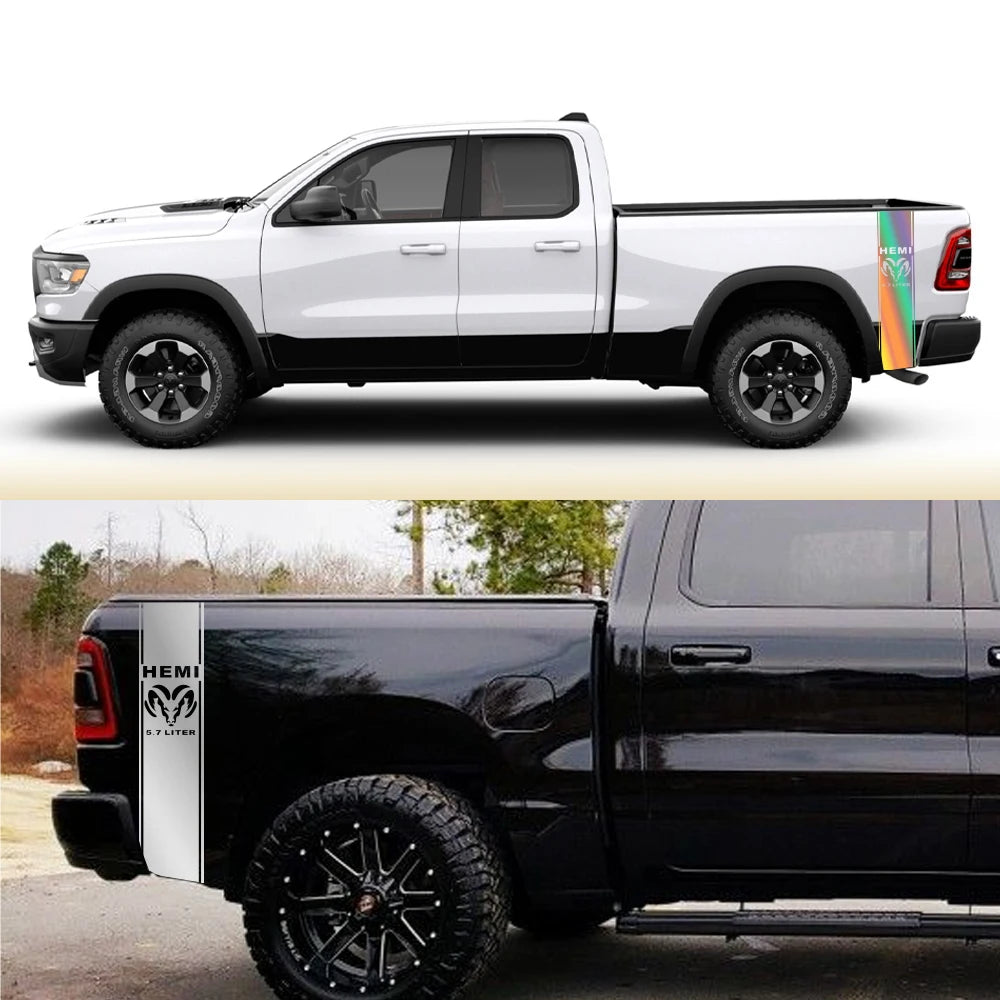 Pickup Stickers For Dodge Ram 1500 2500 Hemi Rebel 5.7 Liter Truck Back Door Side Custom Decal Vinyl Cover Auto Accessories