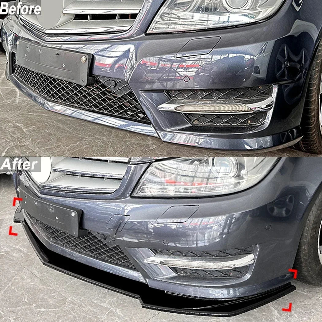 Front Spoiler Lip Gloss Black/Carbon Look ABS Plastic For Mercedes-Benz C Class W204 S204 Facelift 2011-2014 AMG Line Sport
