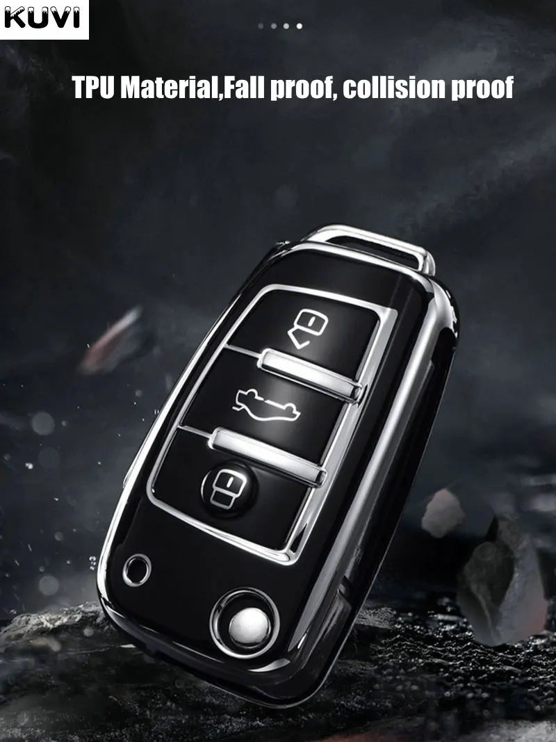 Plating HOT TPU Car Flip Key Case Cover For Audi A1 A3 A4 8P 8L 8V A5 B6 B7 A6 A7 C5 C6 Q3 Q5 Q7 4F S3 S4 S6 RS3 TT Shell Fob