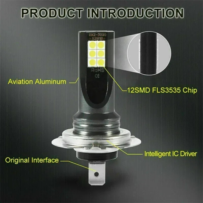 2Pcs H7 12LED Car Headlight Bulb Kit Waterproof Car Fog Light Bulbs Super-Bright 6000K White Led Lamp Automobile Accessories