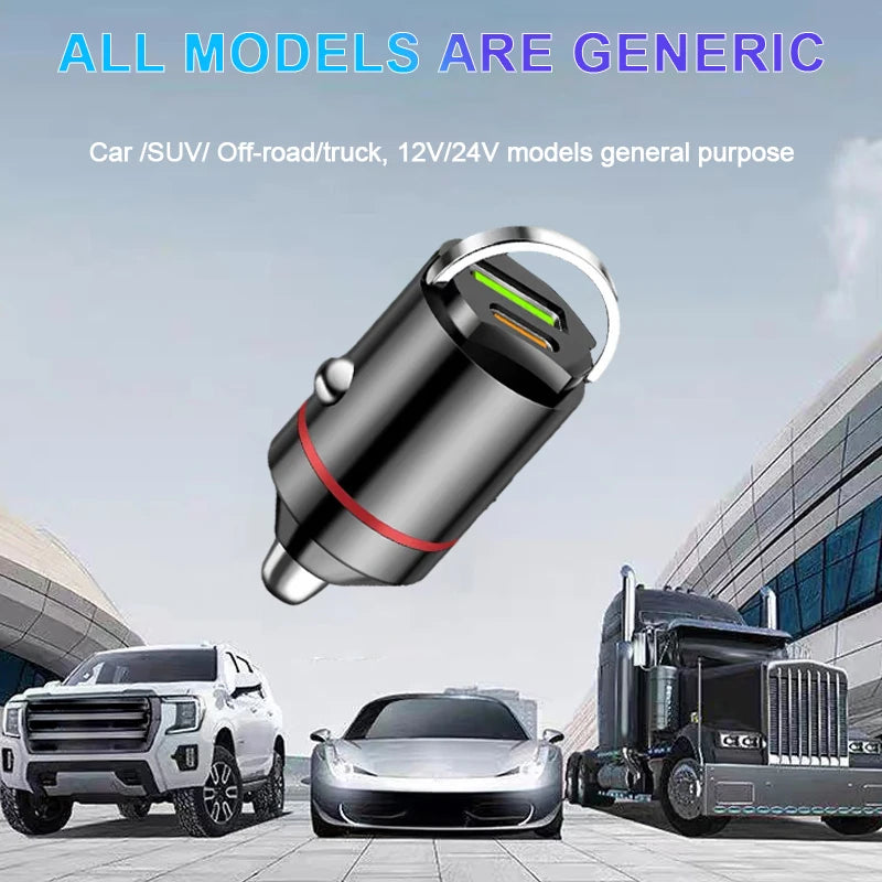 Hidden Car Charger PD30W Mini Pull Ring USB+PD Port Smart Car Charger