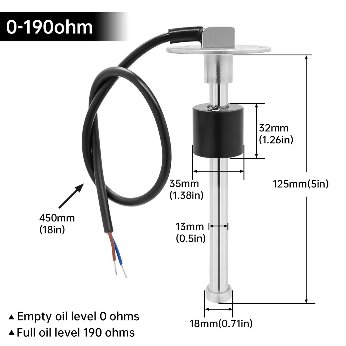 MH Car Fuel Level Sensor 0-190 ohm Stainless Steel A5 Oil Tank Level Meter Sensor 100/200/500mm for Boat Auto Car Marine 12V24V