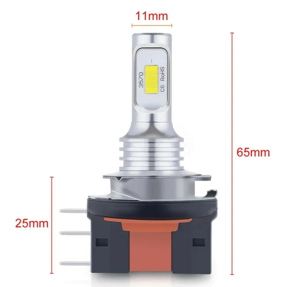 2Pcs H15 LED Bulb Headlight 3570 CSP Car Fog Light High Beam Day Driving Running Light 12V 6000K White Auto Lamp for VW Audi BMW