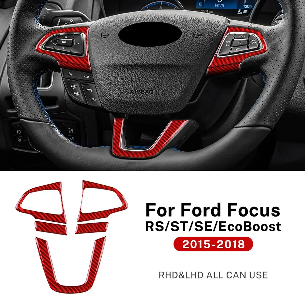 For Ford Focus SE Ecoboost 2015 2016 2017 2018 Car Steering Wheel Button Frame LHD RHD Real Soft Carbon Fiber Sticker