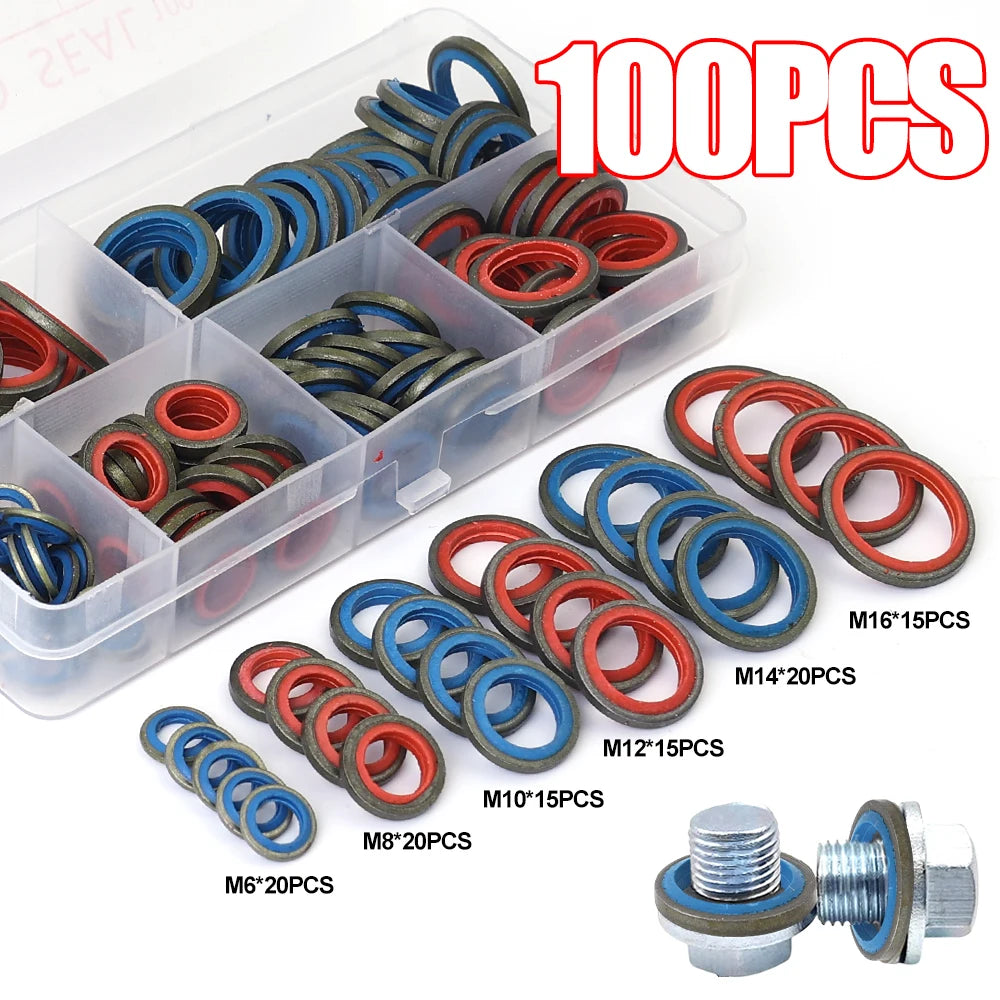 Car Oil Drain Plug Gasket Car Engine Combination Gasket Repair Kit Rubber Metal Seal O-Ring Bonded Washer M6 M8 M10 M12 M14 M16
