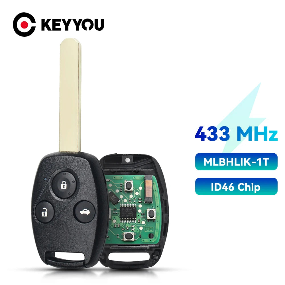 KEYYOU For Honda CR-V Accord MLBHLIK-1T HLIK-1T Element Pilot HR-V Fit City Jazz Odyssey Fleed Remote Car Key 313.8/433MHz ID46