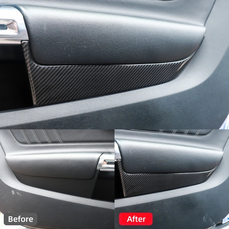 For Ford Mustang GT 2015-2021 Car Accessories Carbon Fiber Interior Car Front Door Panel Trim Stickers Decals Decoration Cover